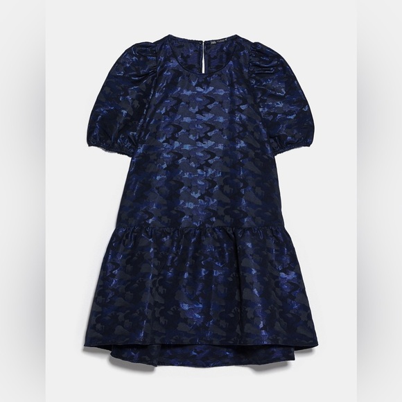 NWT ZARA Women’s Blue Black Camo Jacquard Volume Cool Dress XS X-Small Medium M - Picture 4 of 13